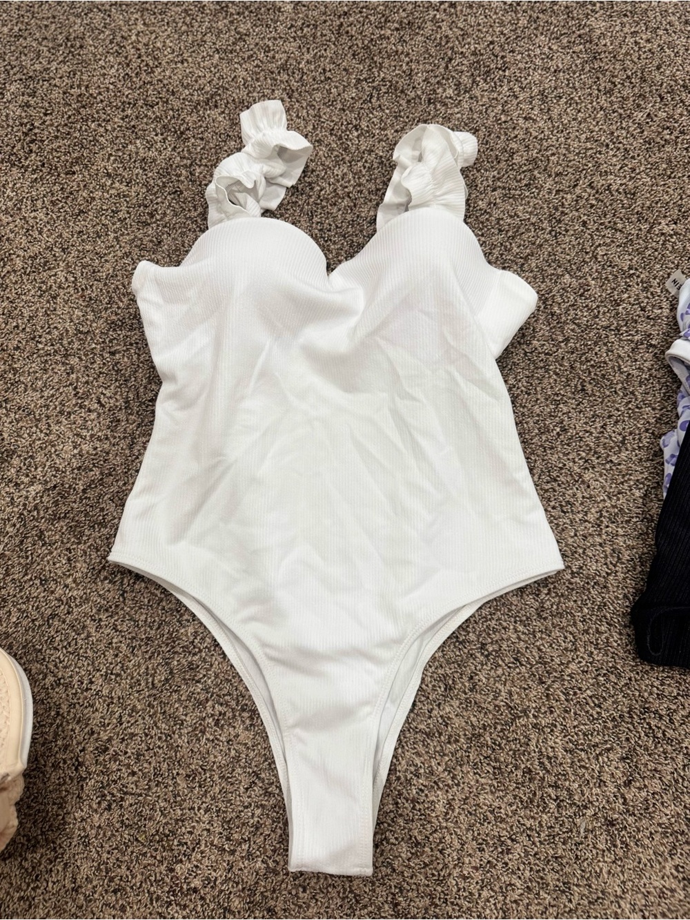 SHEIN White One-Piece Swimsuit with Ruffle Straps